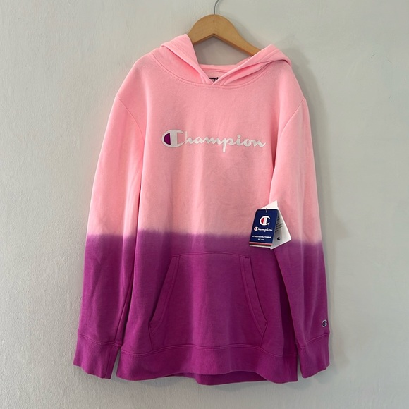 Champion Other - Champion Pink And Purple Dip Dye Script Fleece Hoodie Girls Size Large (14) NWT